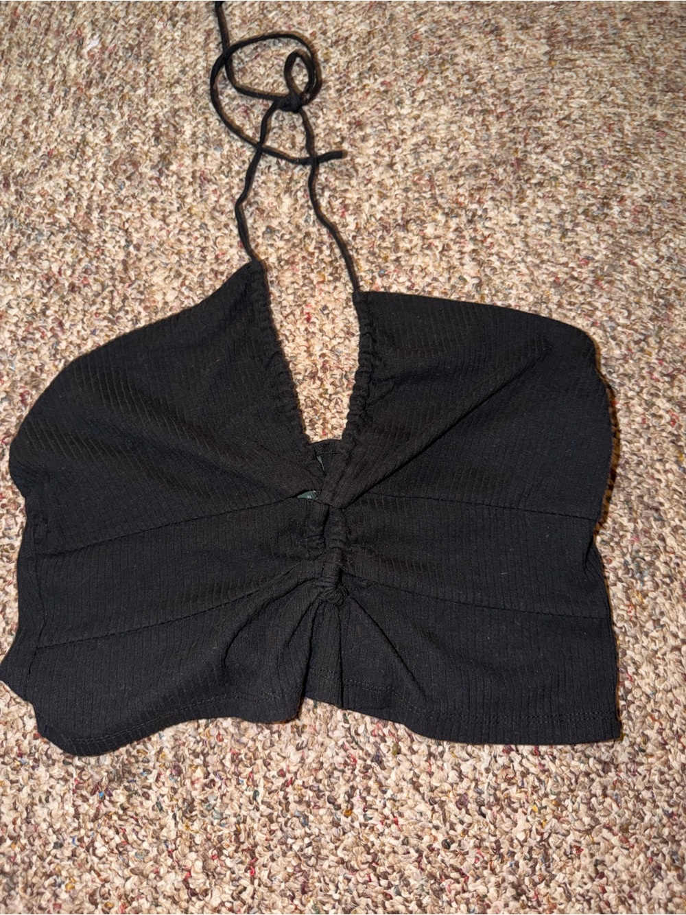 Black Halter Ruched Crop Top